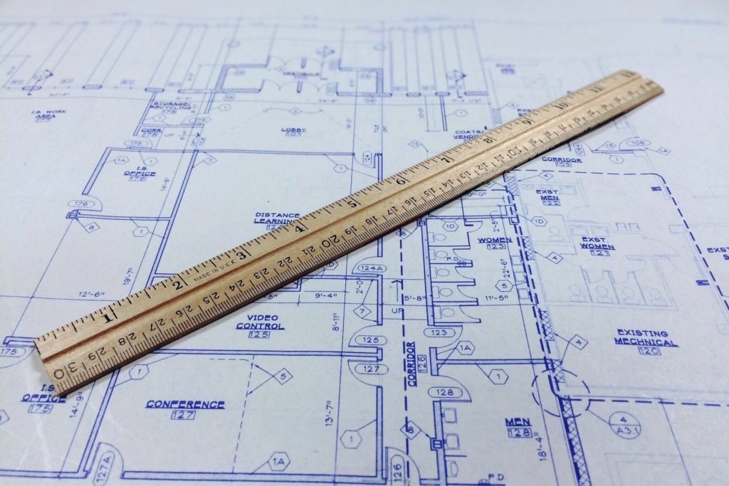 Ruler on a blueprint