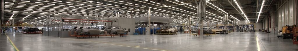 Panoramic photo of a large car factory