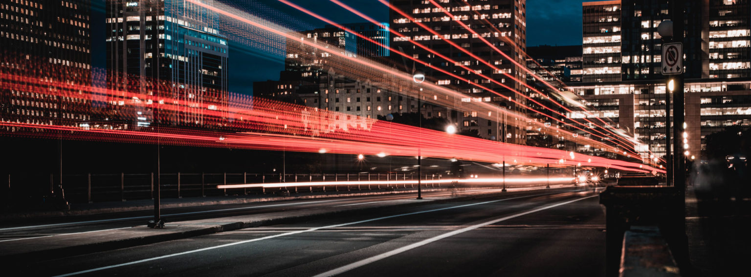 City at night with car lights